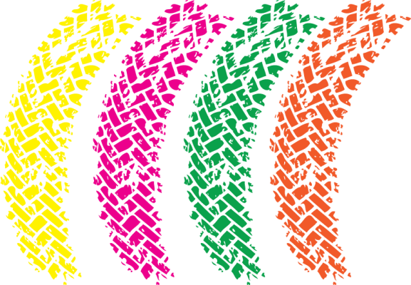 geltona, violetinė, žalia, oranžinė